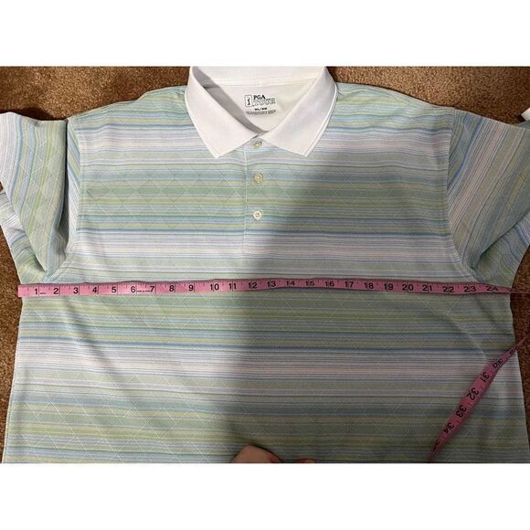 Men's PGA Tour Golf Green Blue White Stripe shirt size XL - Picture 7 of 7